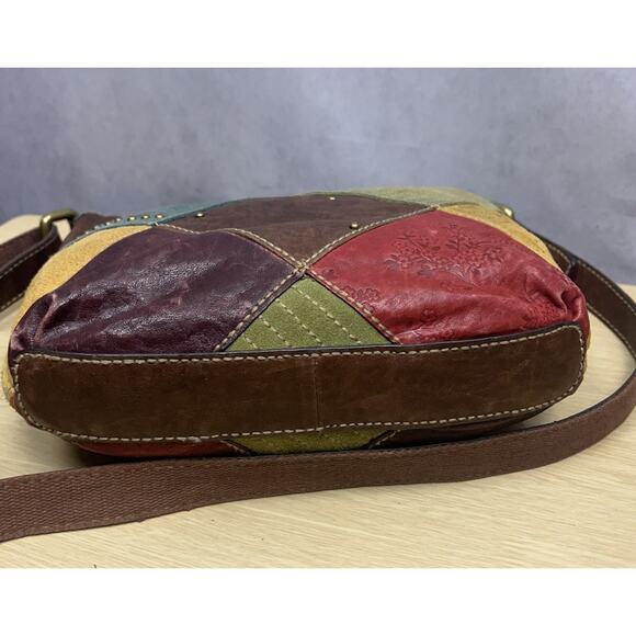 Fossil Multicolor Patches Suede w/ Tooled Floral Crossbody Bag Slingback - Picture 5 of 13